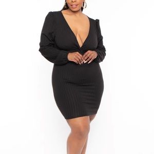 Curvy Sense | Front Twist Ribbed Dress